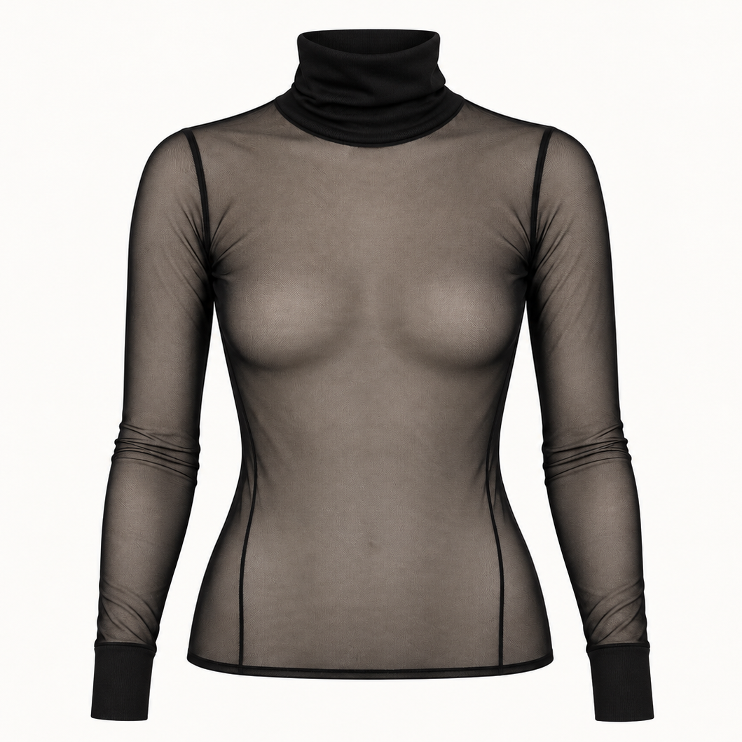 Transparenter Tüll-Rollkragenpullover – Diane Keaton