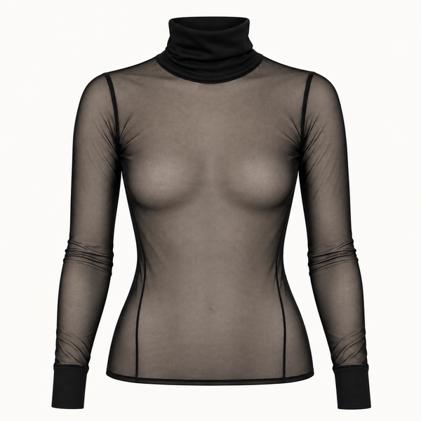Transparenter Tüll-Rollkragenpullover – Diane Keaton