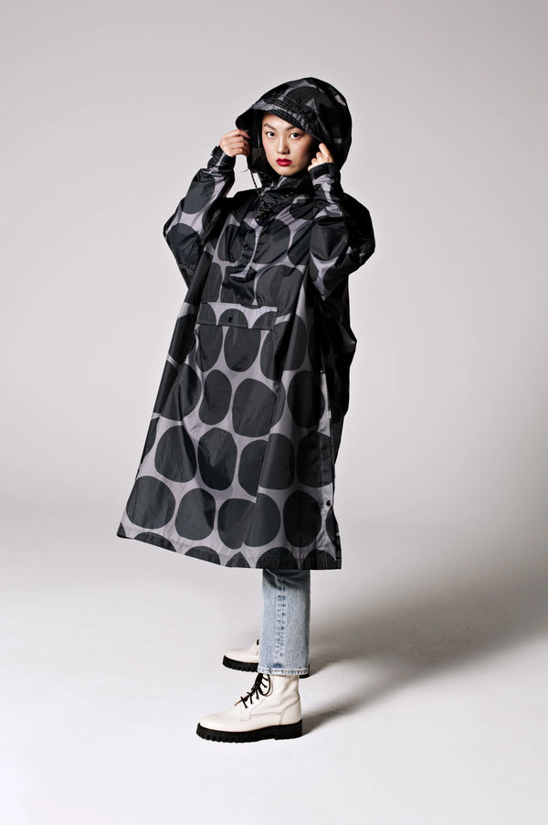 Rainkiss Rain Poncho - Black Polka