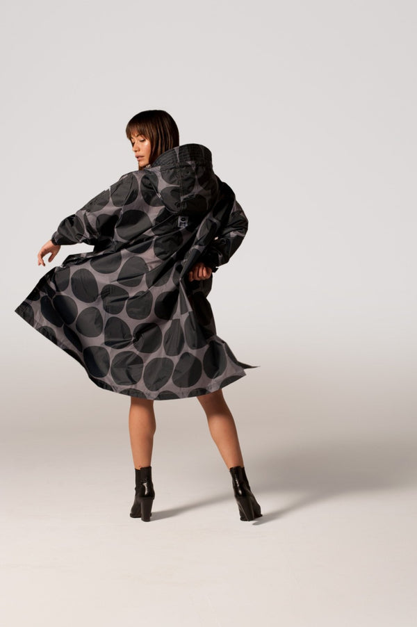 Rainkiss Rain Poncho - Black Polka